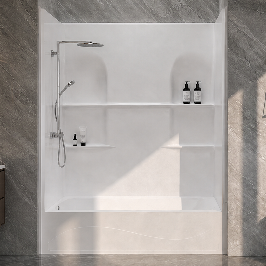 TubFlex 4N-A MODX™ SMC Bath Module – 3-Wall Tub Surround with Split Back Panel & Shelves