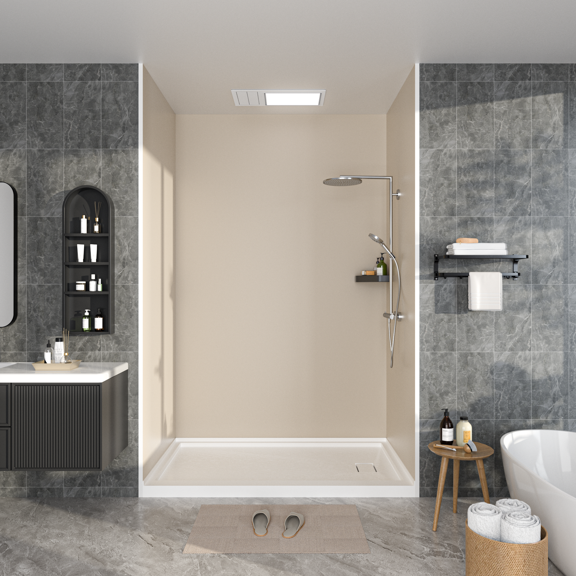 Flat Matt Surface Solid Series SMC 3-Wall Shower Surround Kit