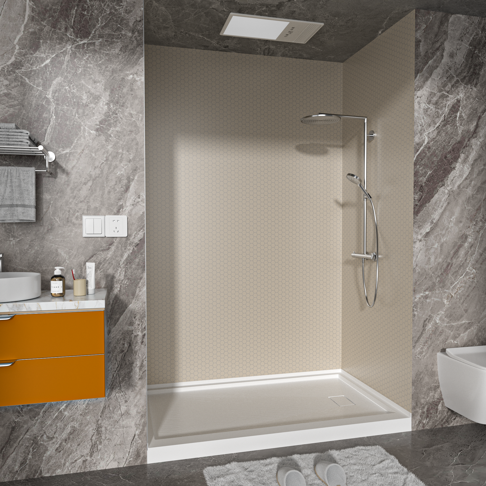 Honey Comb Solid Series SMC 3-Wall Shower Surround Kit