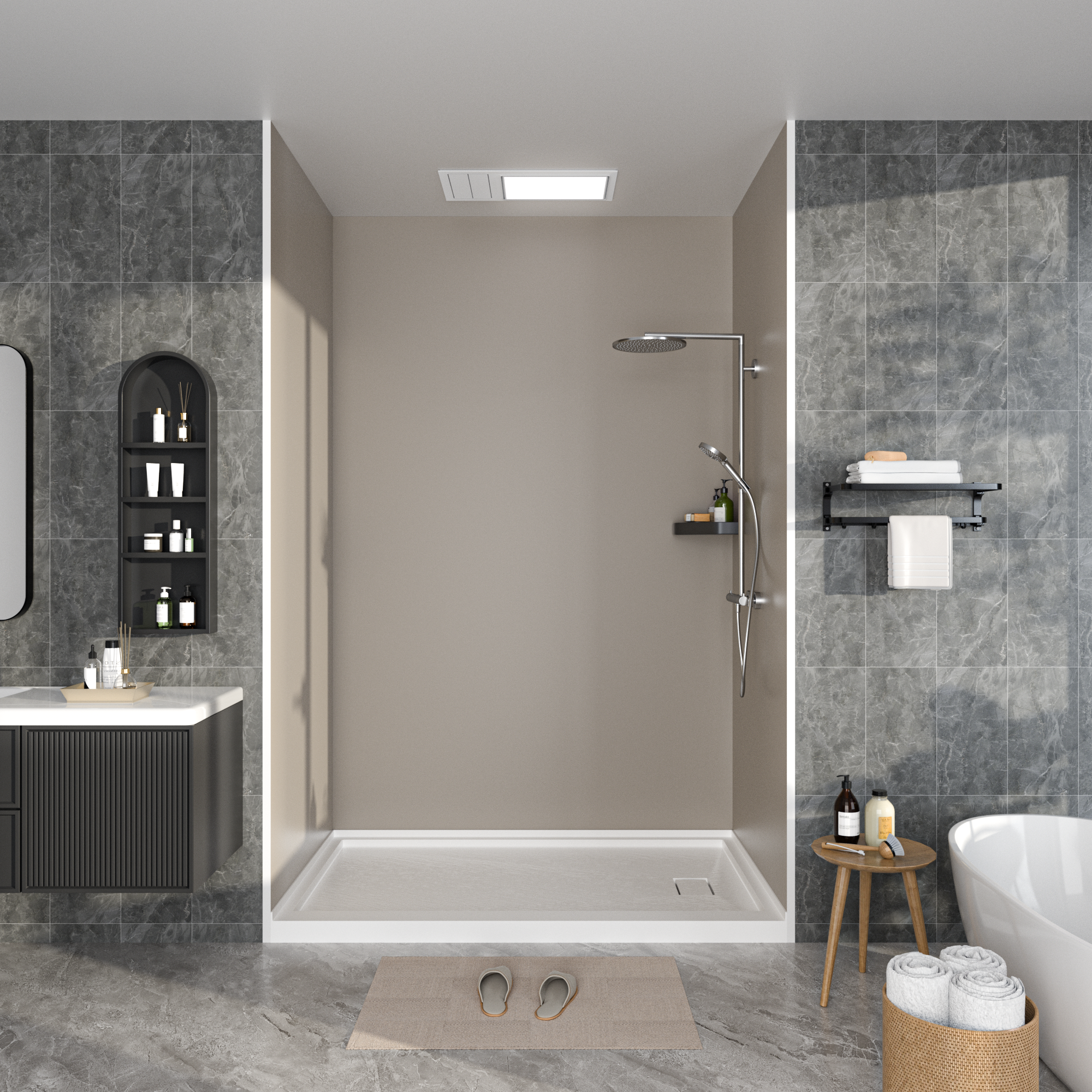 Flat Matt Surface Solid Series SMC 3-Wall Shower Surround Kit