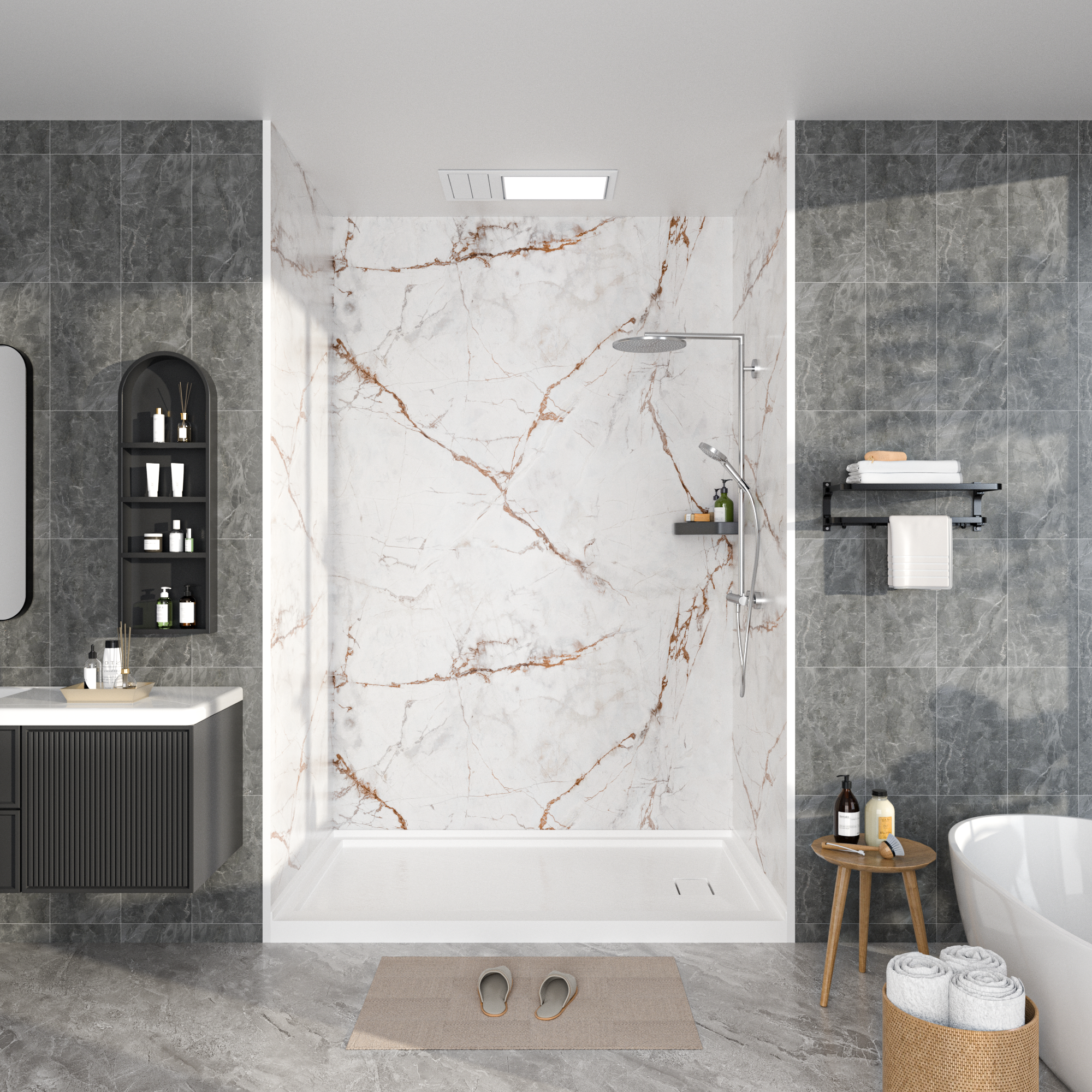 Calacatta Oro Marble Series SMC 3-Wall Shower Surround Kit
