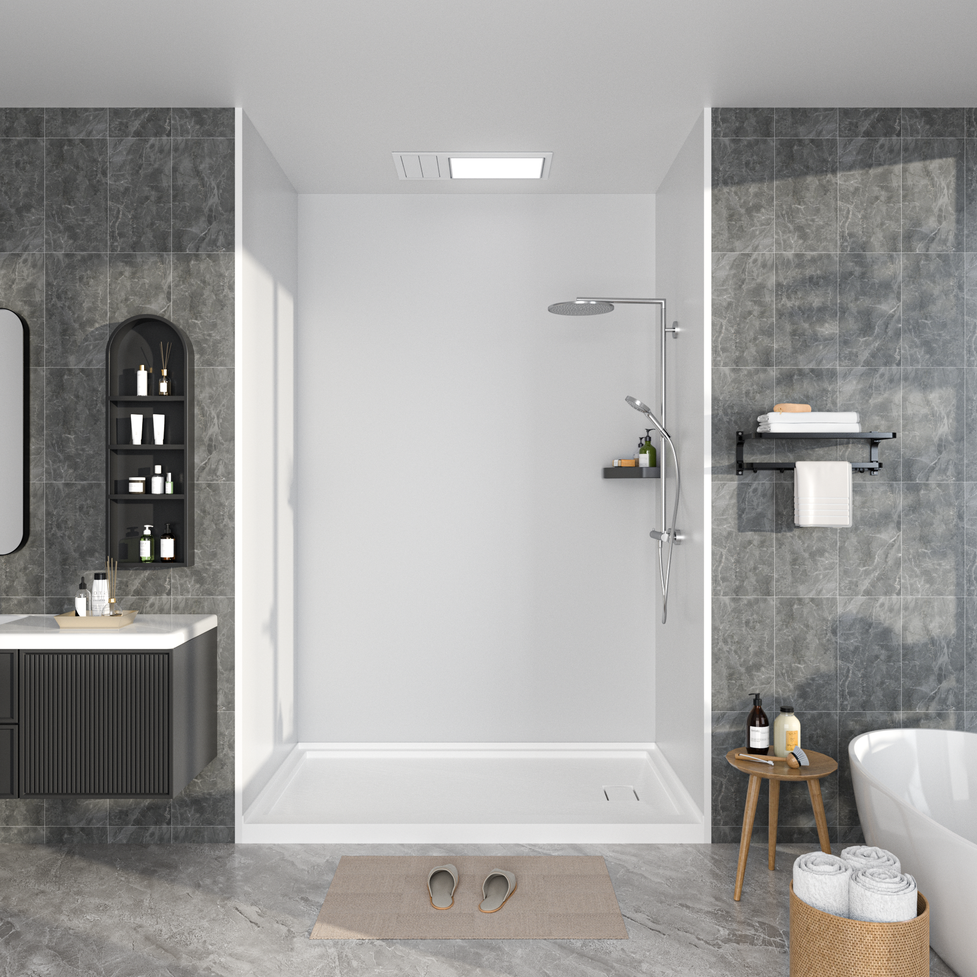 Flat Matt Surface Solid Series SMC 3-Wall Shower Surround Kit