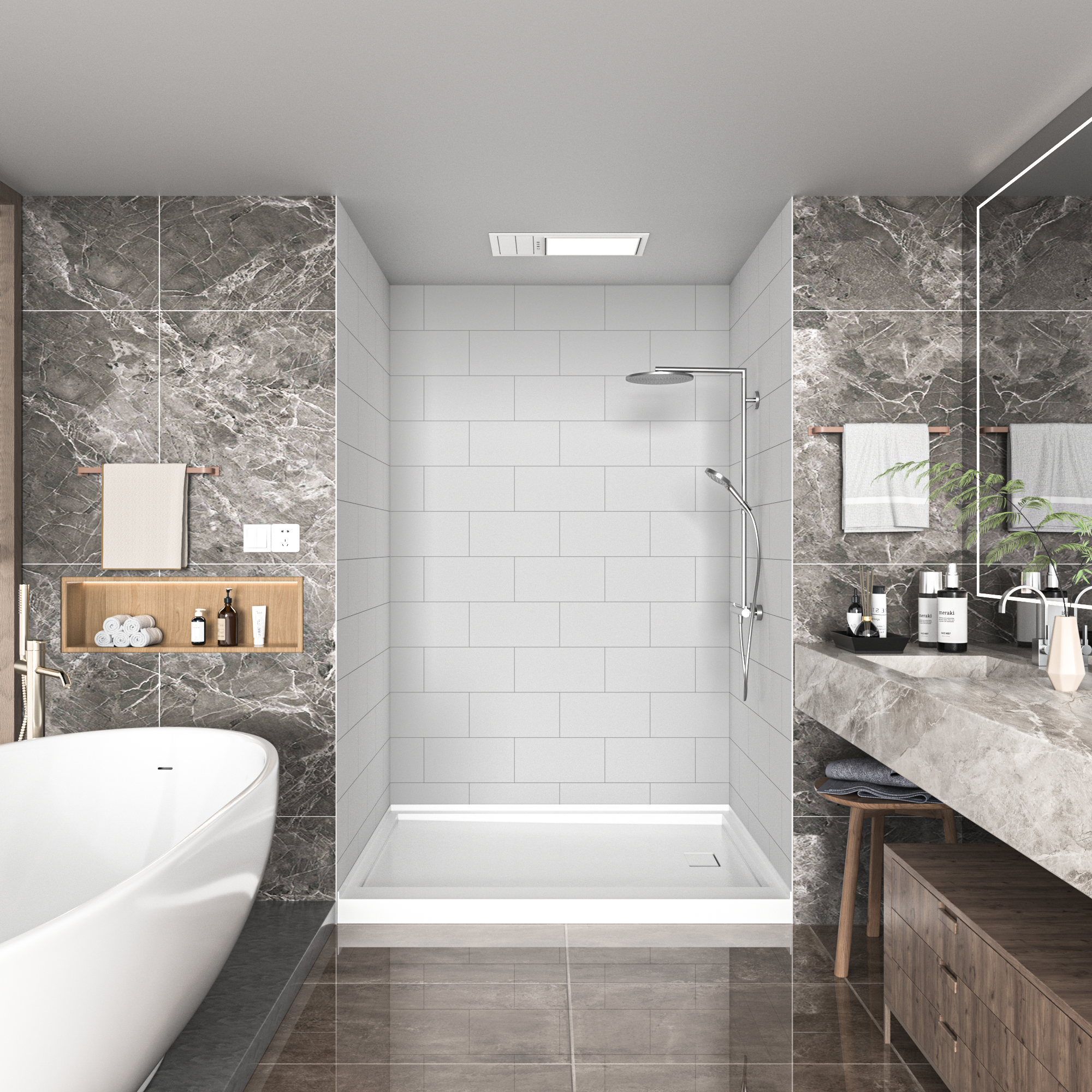 Medium Tile Solid Series SMC 3-Wall Shower Surround Kit