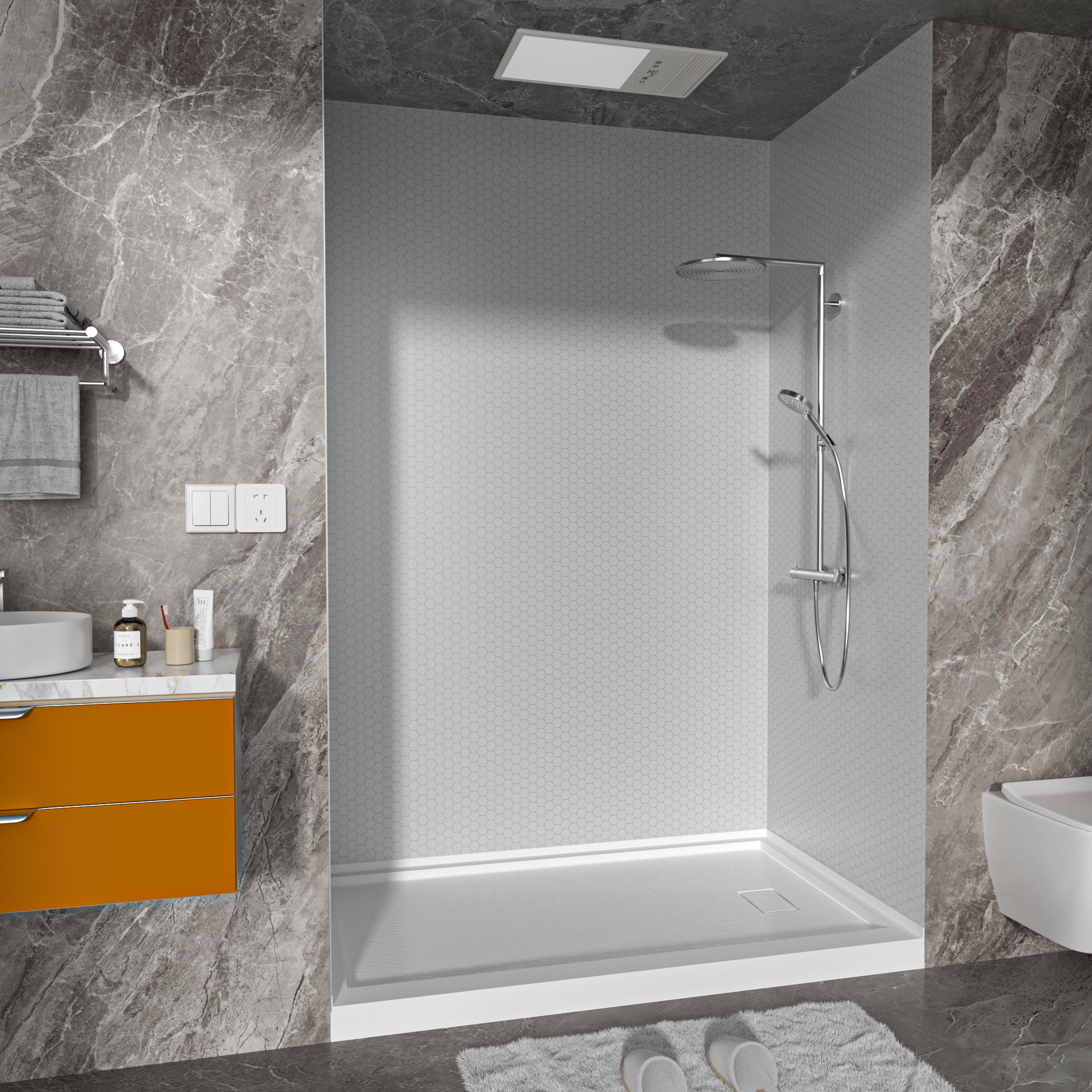 Honey Comb Solid Series SMC 3-Wall Shower Surround Kit