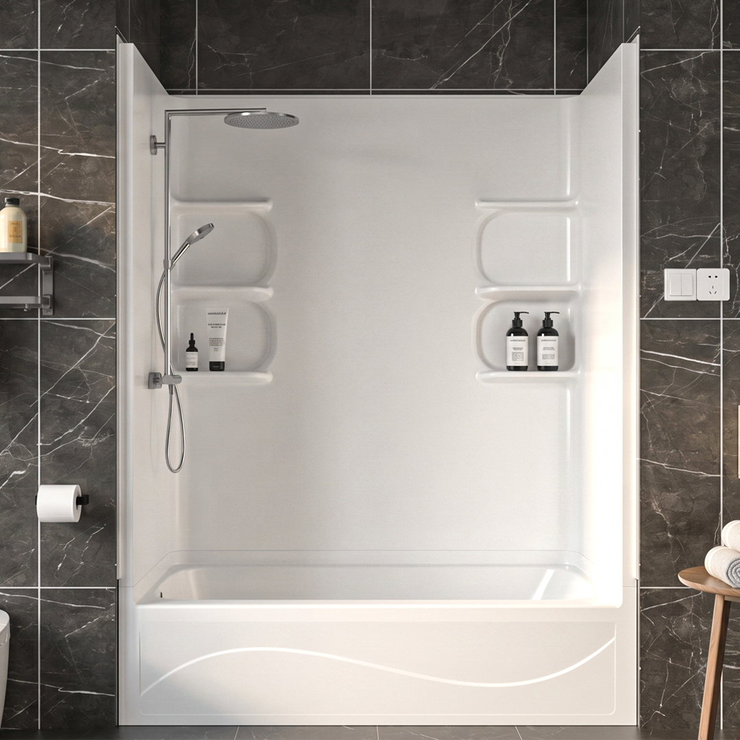 TubCore 3N MODX™ SMC Bath Module – 3-Wall Tub Surround with Full Back Panel & Corner Shelves