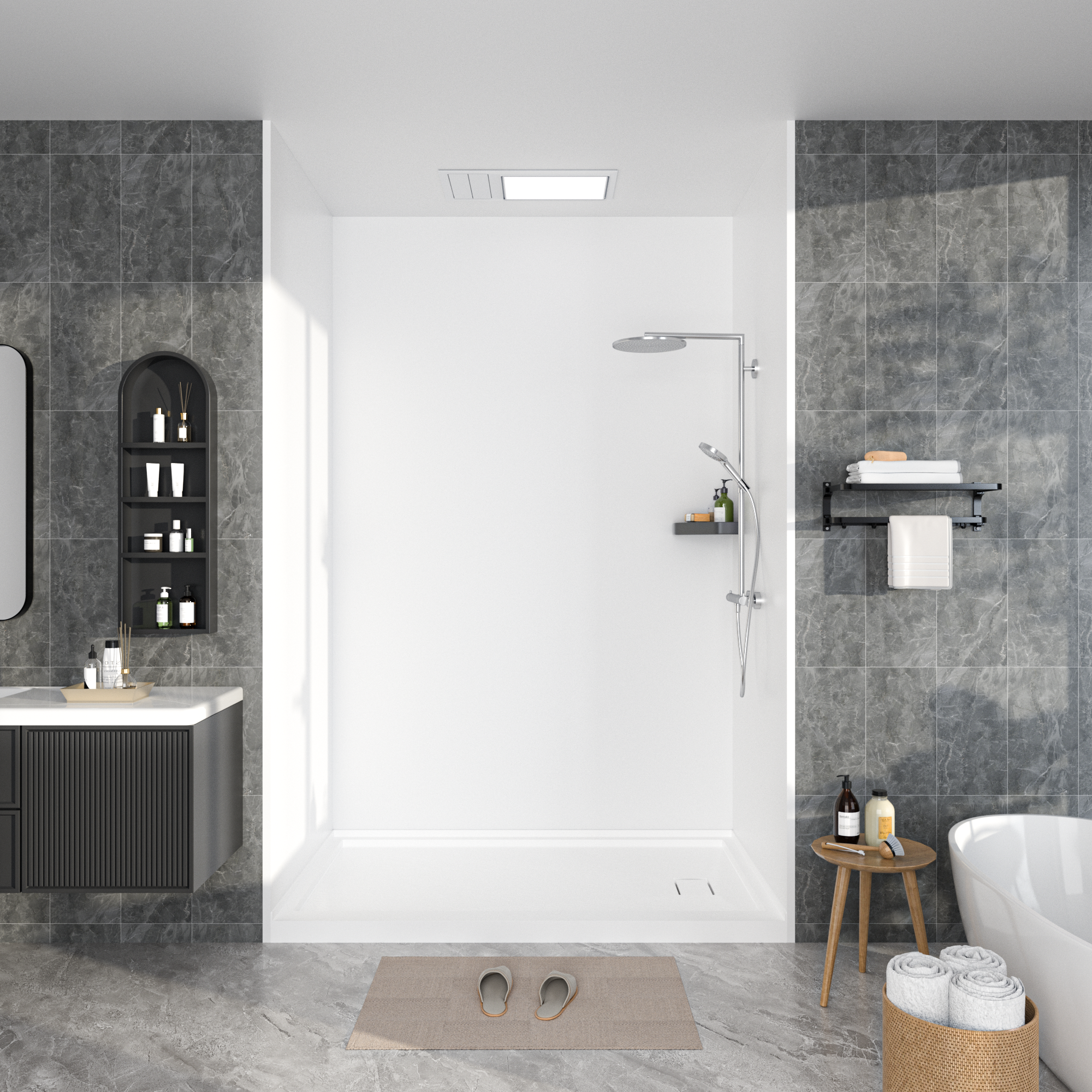 Flat Matt Surface Solid Series SMC 3-Wall Shower Surround Kit