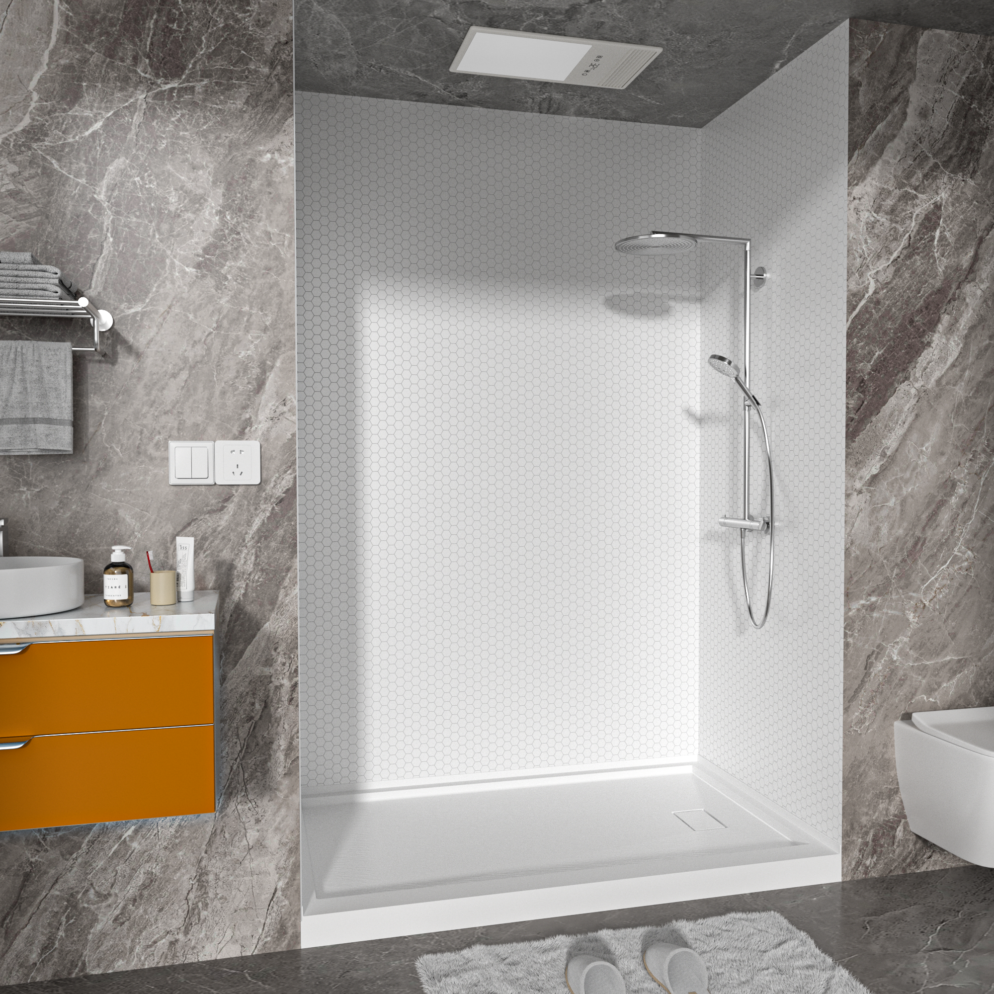 Honey Comb Solid Series SMC 3-Wall Shower Surround Kit