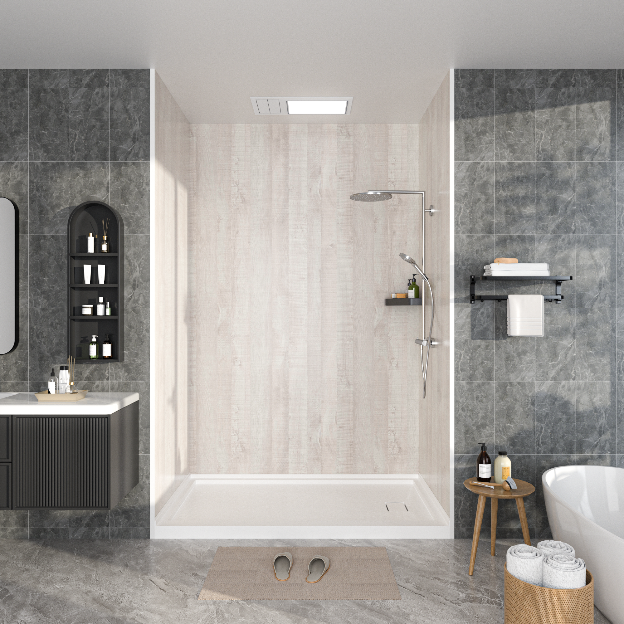 White Sandstone Marble Series SMC 3-Wall Shower Surround Kit