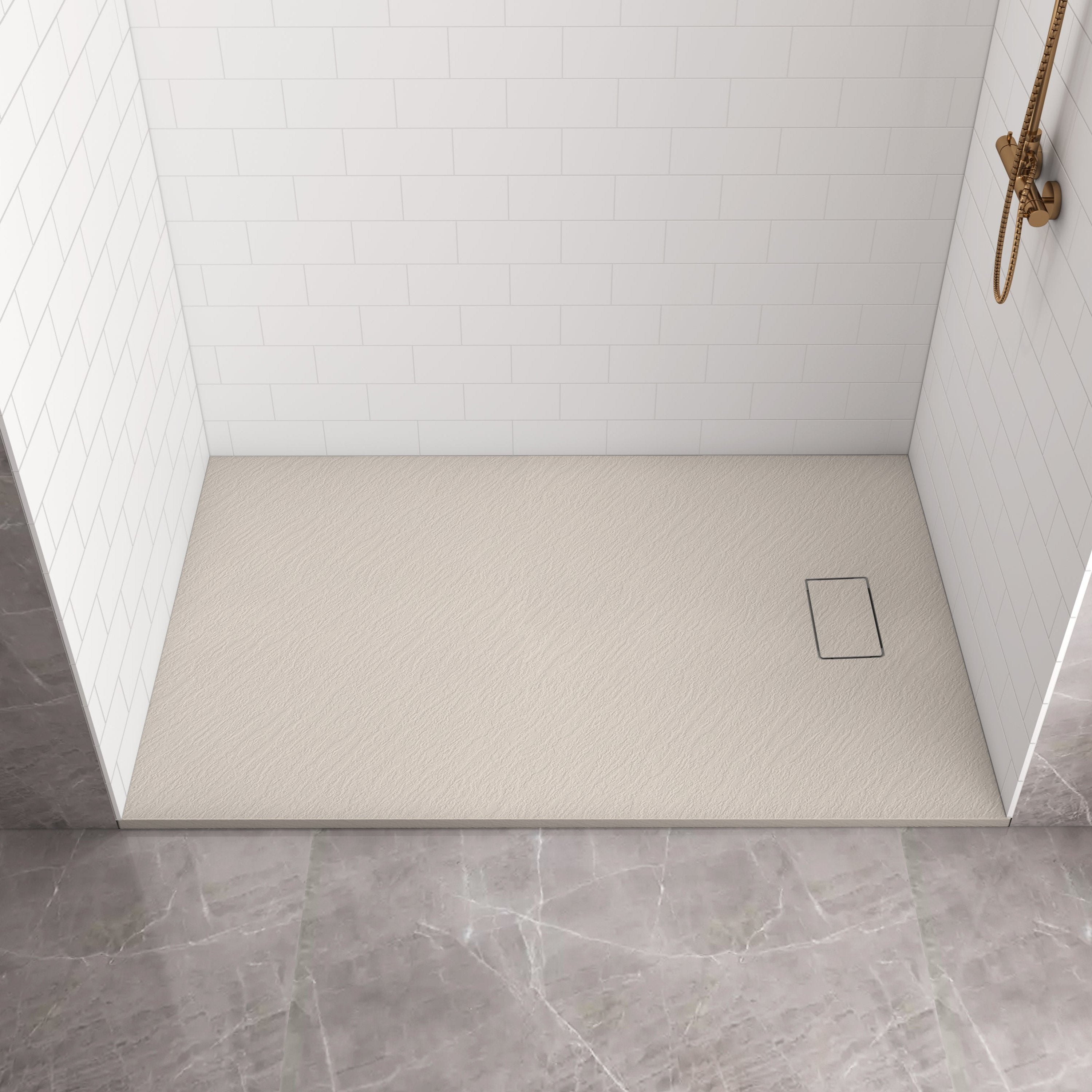 Pure Color Shower Base with Side Drain (No Flange)