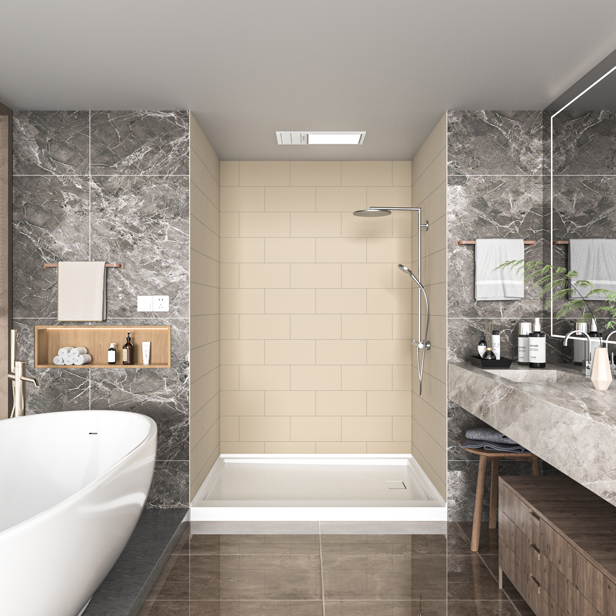 Medium Tile Solid Series SMC 3-Wall Shower Surround Kit