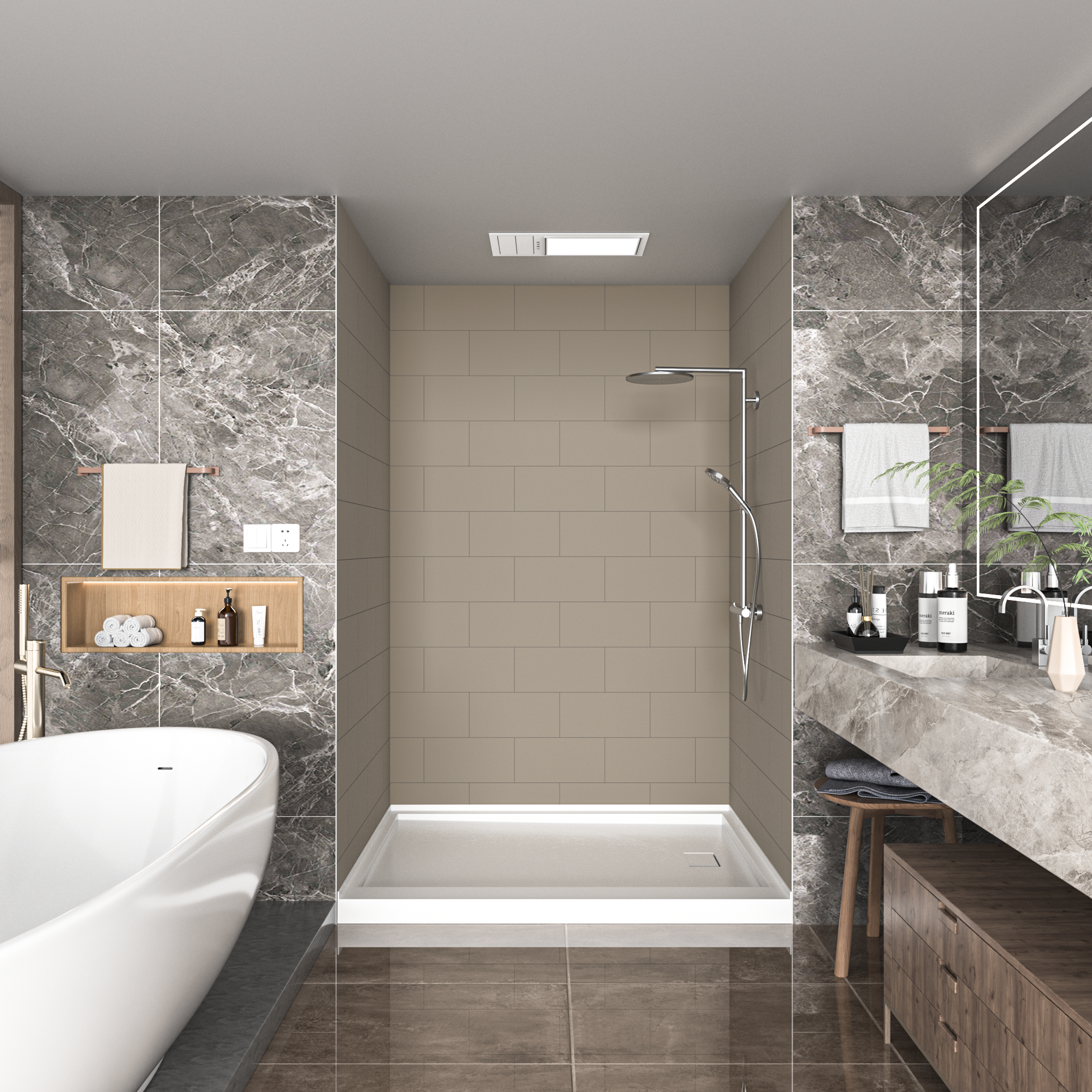 Medium Tile Solid Series SMC 3-Wall Shower Surround Kit