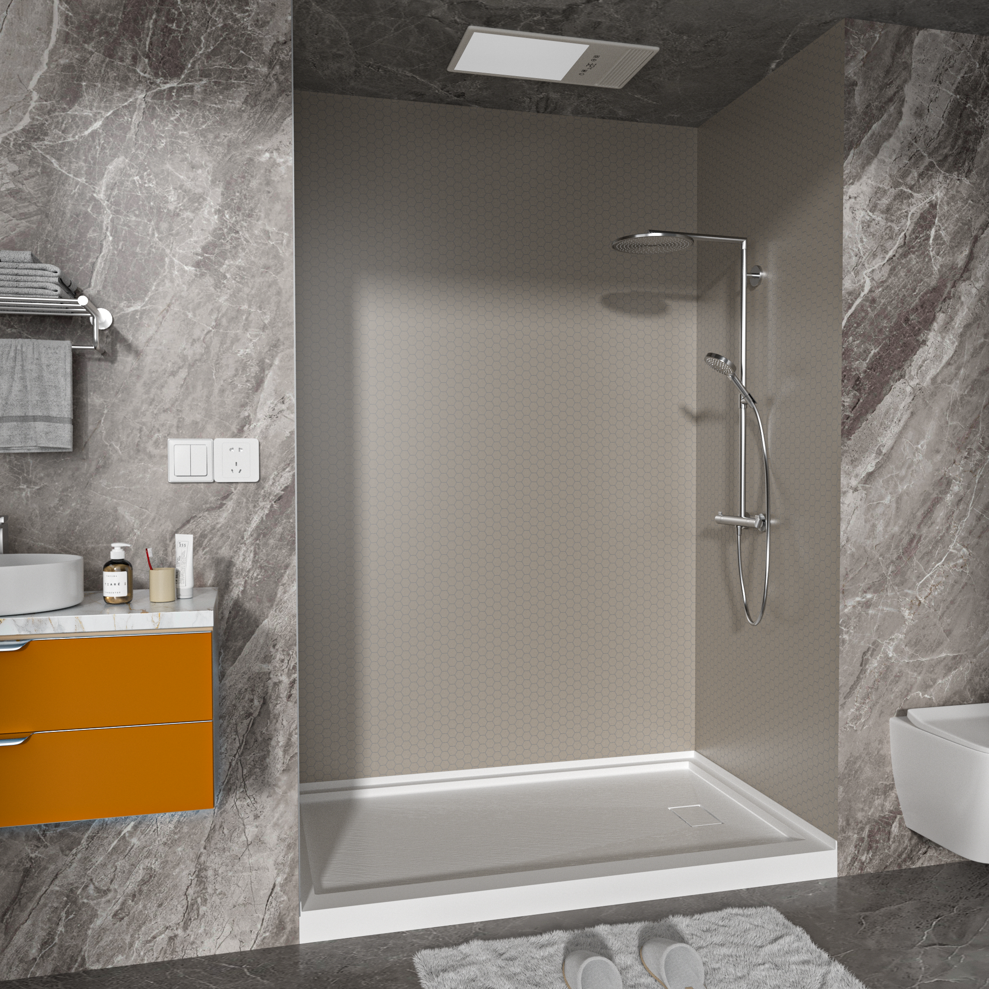 Honey Comb Solid Series SMC 3-Wall Shower Surround Kit