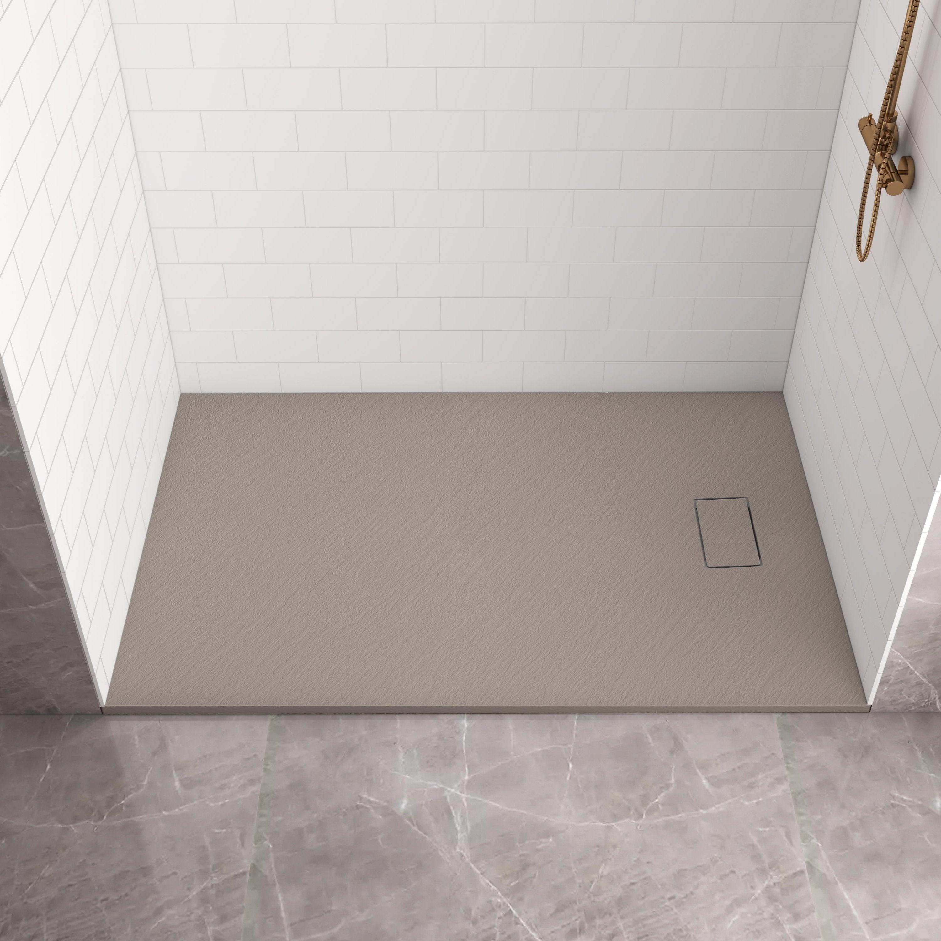 Pure Color Shower Base with Side Drain (No Flange)