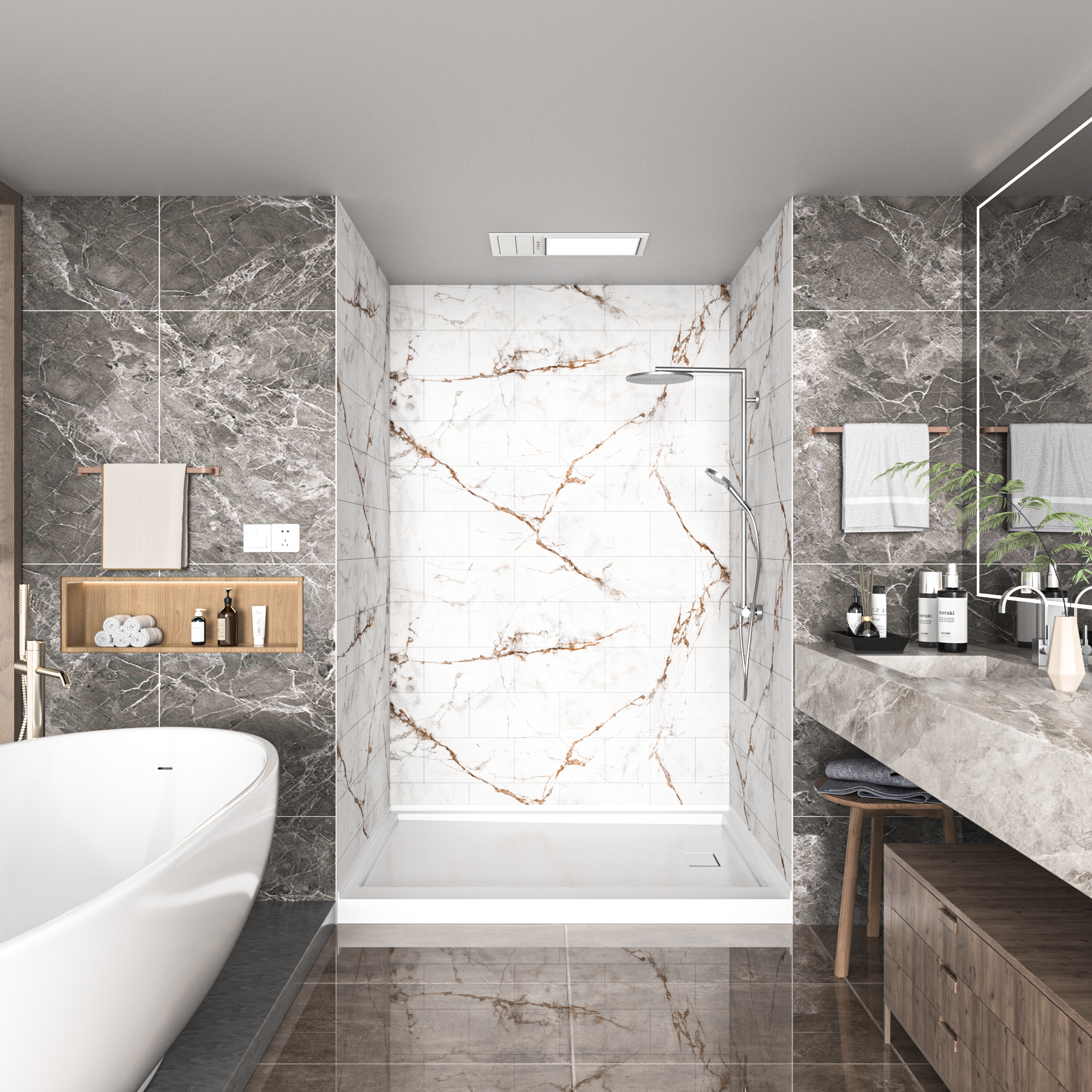 Calacatta Oro Marble Series SMC 3-Wall Shower Surround Kit