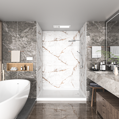 Calacatta Oro Marble Series SMC 3-Wall Shower Surround Kit