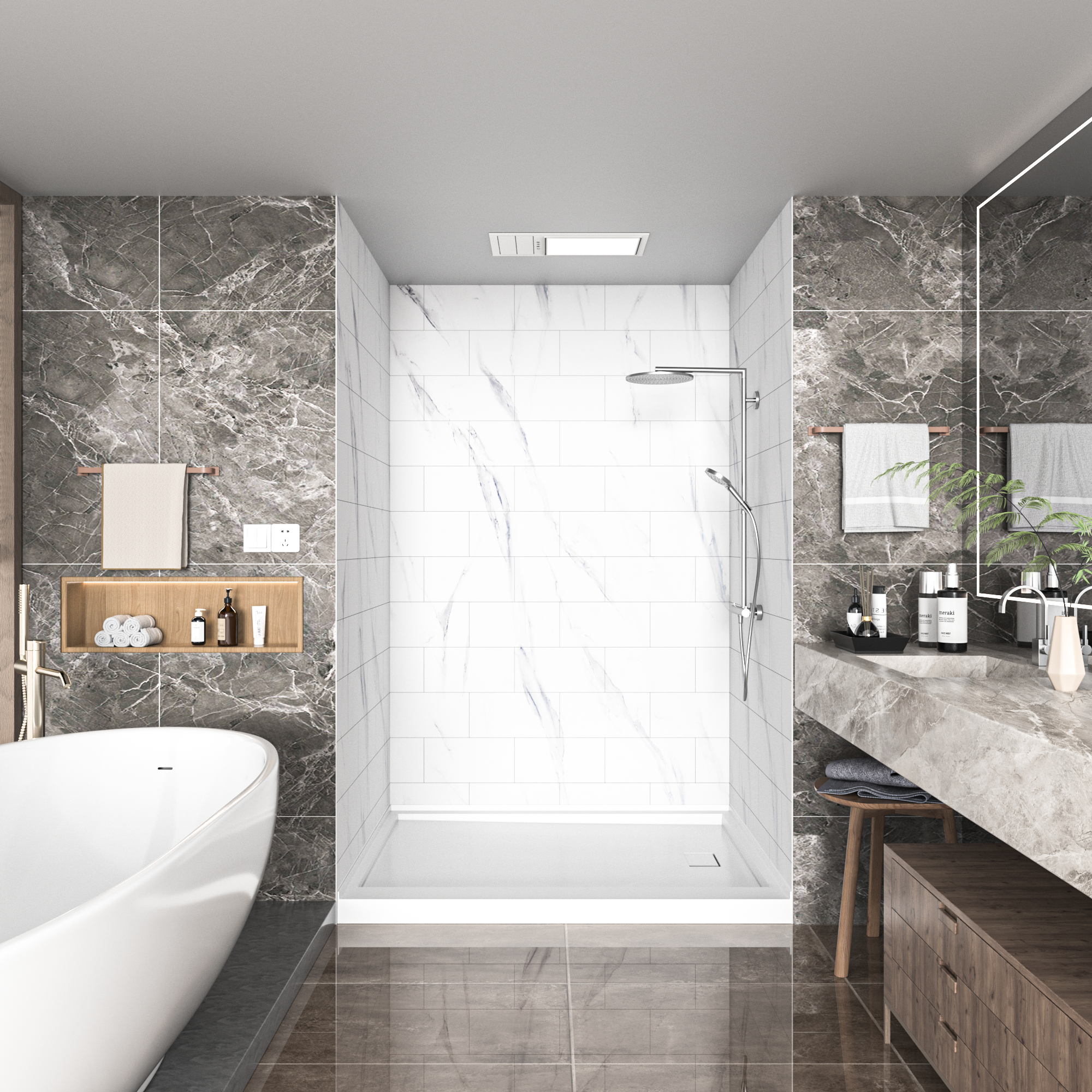 Carrara Marble Series SMC 3-Wall Shower Surround Kit
