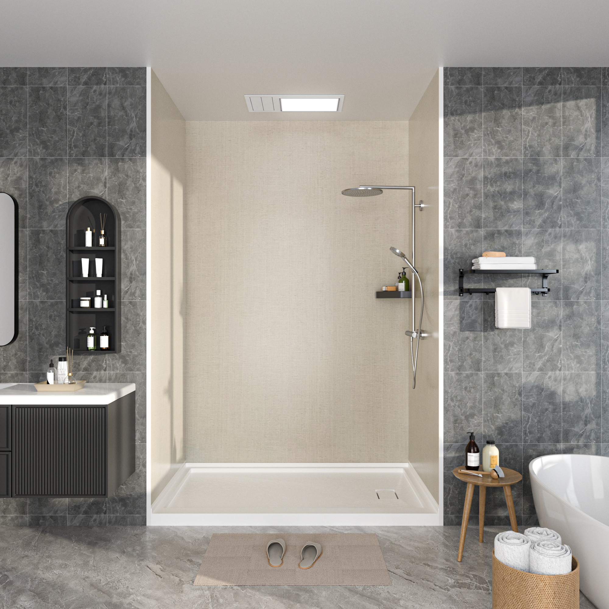 Linen Limestone Marble Series SMC 3-Wall Shower Surround Kit
