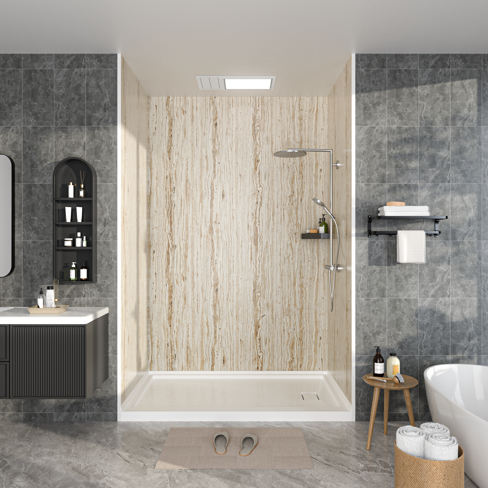 Travertine Marble Series SMC 3-Wall Shower Surround Kit