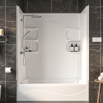 TubCore 3N MODX™ SMC Bath Module – 3-Wall Tub Surround with Full Back Panel & Corner Shelves