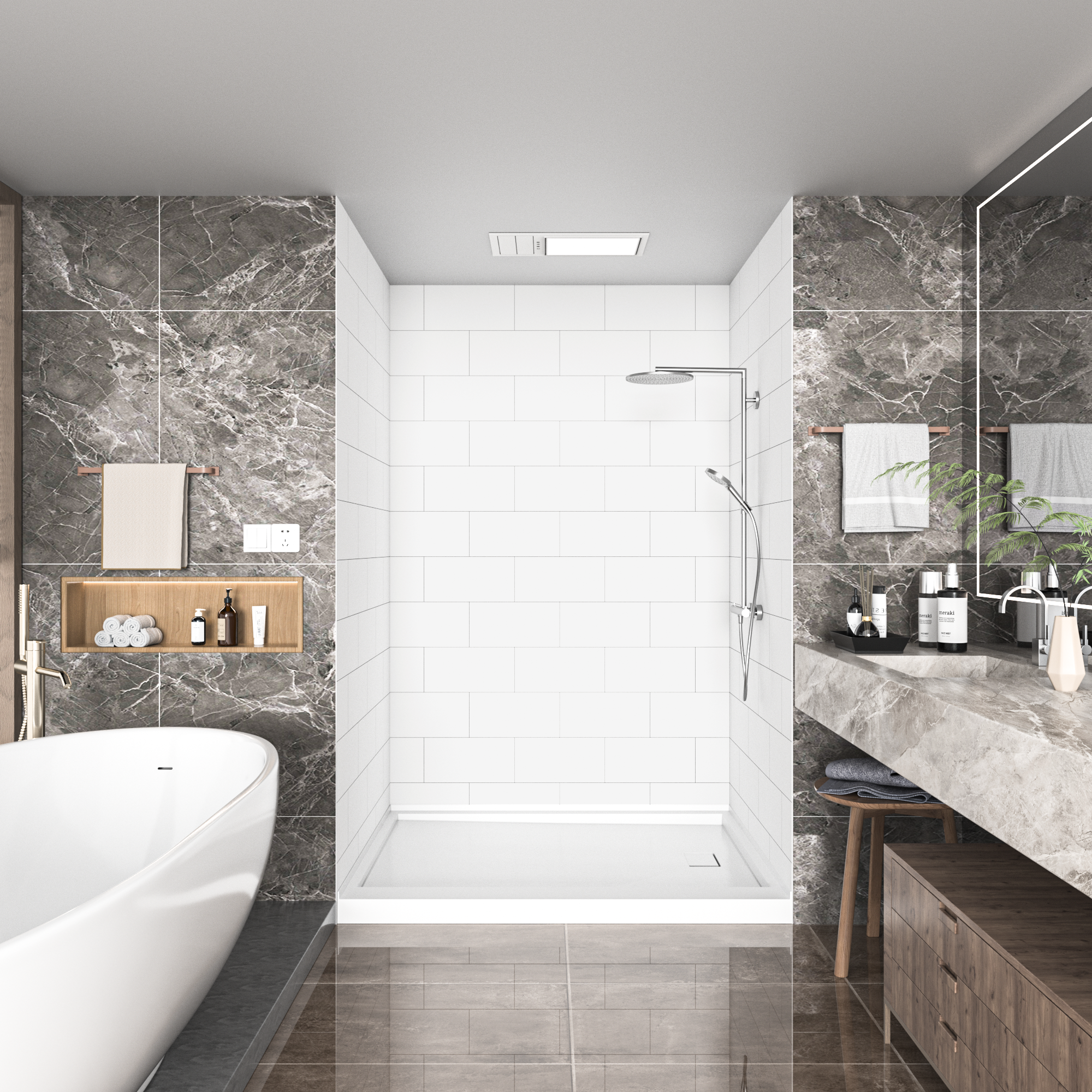 Medium Tile Solid Series SMC 3-Wall Shower Surround Kit