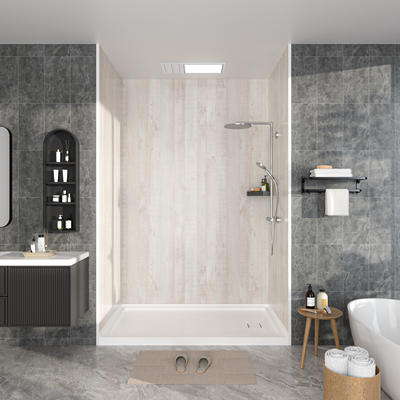 White Sandstone Marble Series SMC 3-Wall Shower Surround Kit