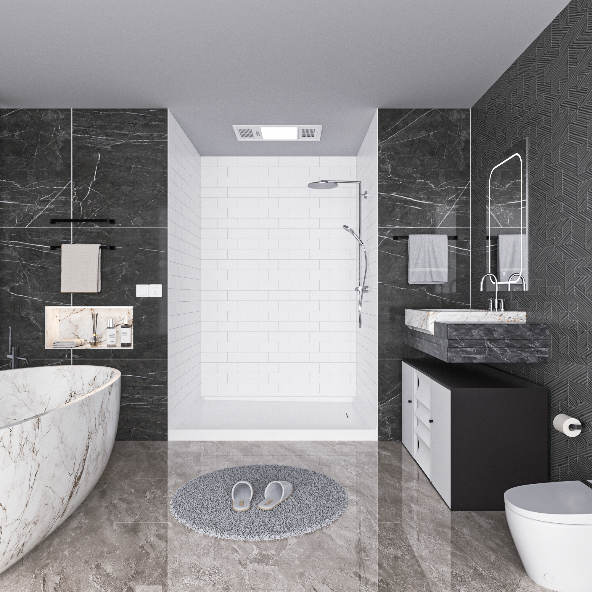 Matte Finish Small Subway Tile Solid Series SMC 3-Wall Shower Surround Kit